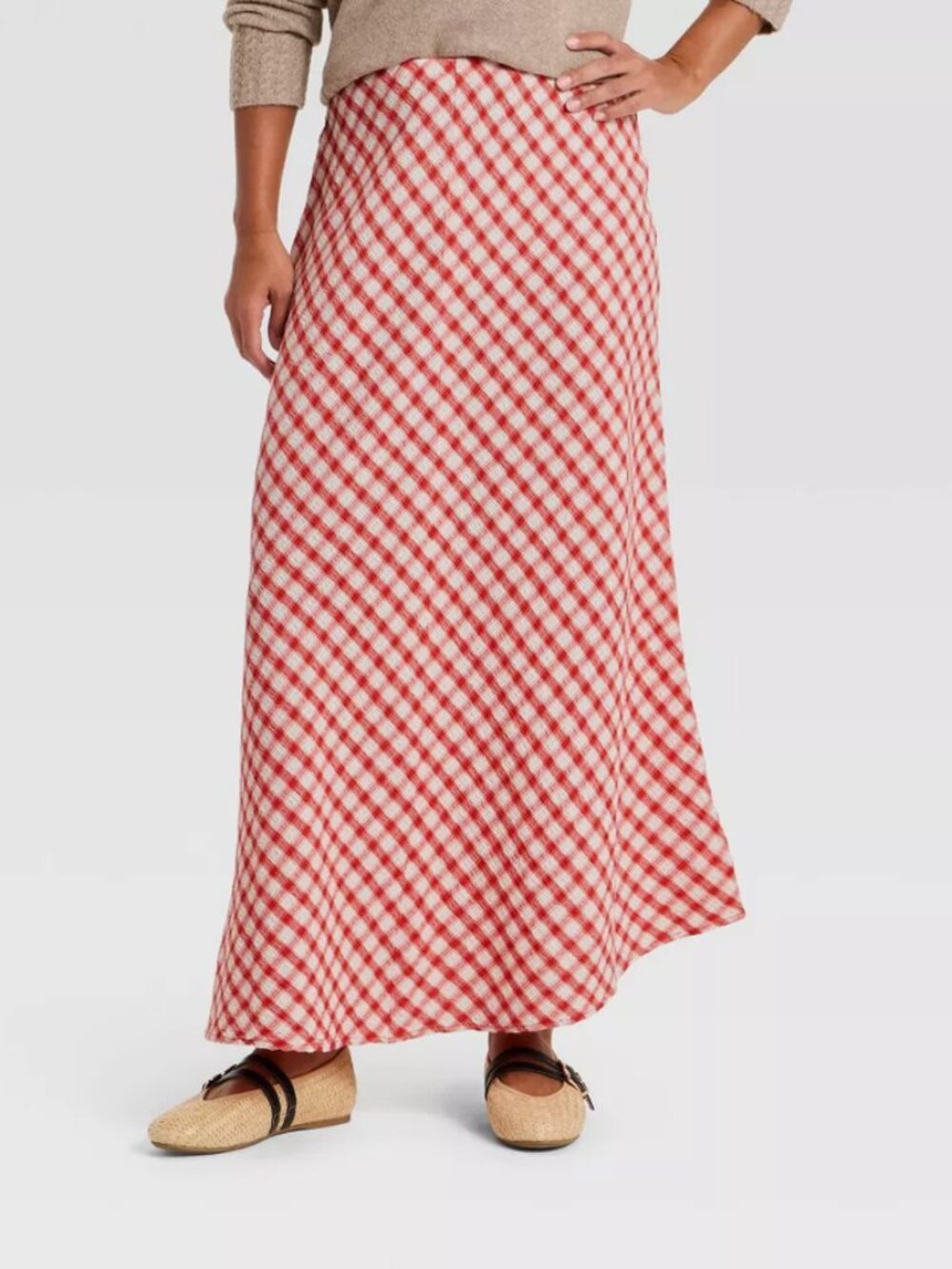 Women's Printed Midi Full Skirt - Universal Thread Red Gingham M